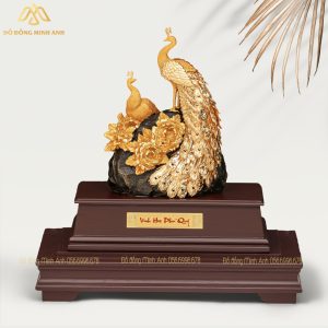 Mô hình Chim Công Hoa Mẫu Đơn Phú Quý Dát Vàng 24K – Quà Tặng Phong Thuỷ | Minh Anh Art